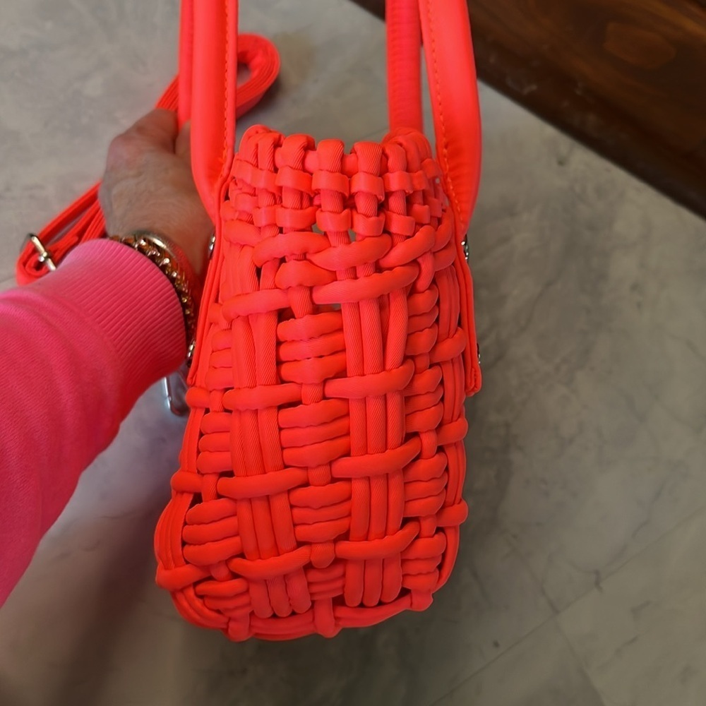 Urban outfitters  Nylon fabric woven bag NWOT dome top satchel fluorescent Orang - Picture 4 of 10
